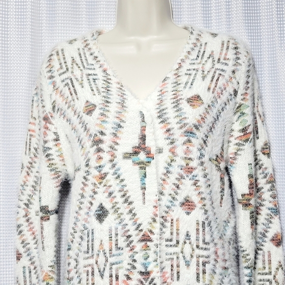 OCEANUS Southwestern Knit Open Front Cardigan Duster Soft & Cozy (S) - Picture 2 of 12